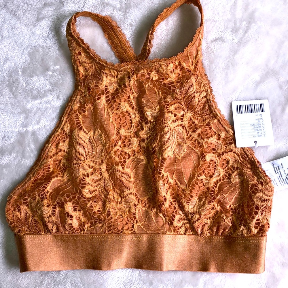 Out From Under - Urban Outfitters Lace Halter Bralette - - Carmel/Rust/Neutral M